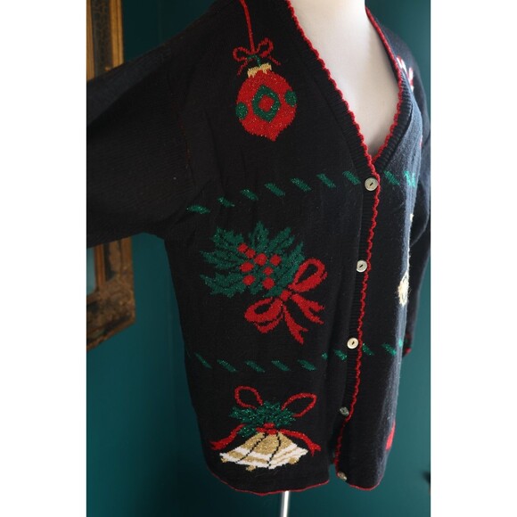 VTG Style Studio Christmas Knit Button Cardigan Holiday Shimmer Candy Canes 1X - Picture 2 of 8